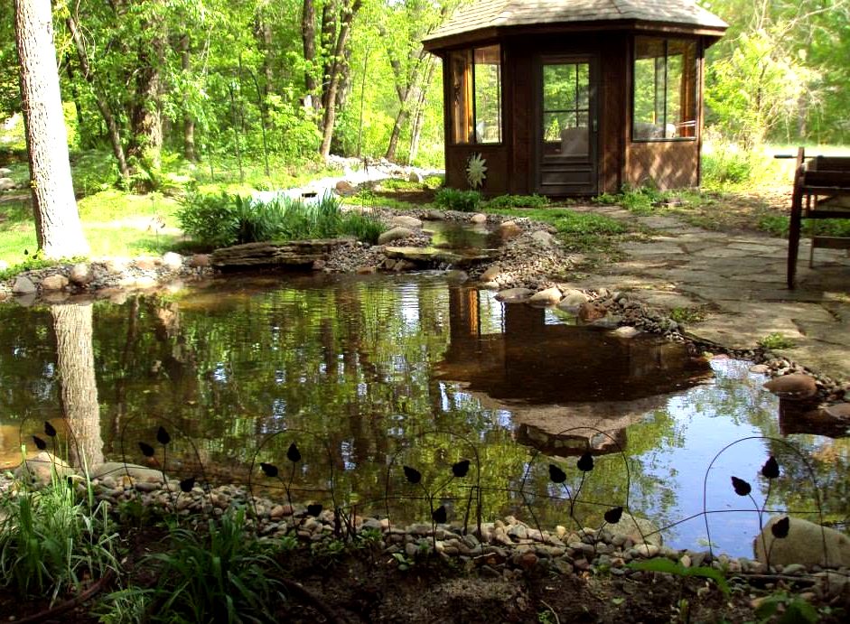 Backyard pond, waterfall and flagstone patio in Eagan, MN